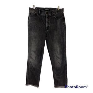 EXPRESS Mom Jean Super High Rise jeans - Black - size 10 crop raw hem stretch